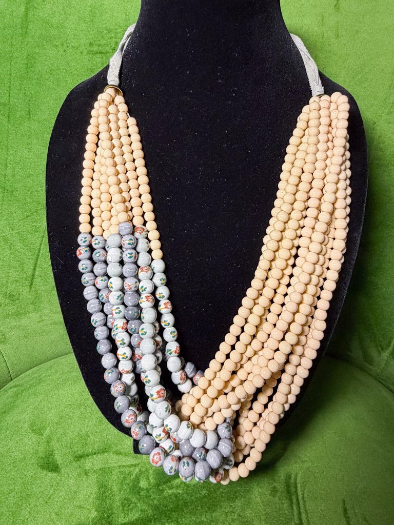 Anthropologie Serefina Howland Beaded Layered Necklace Blue Cream Pink Nwot Boho